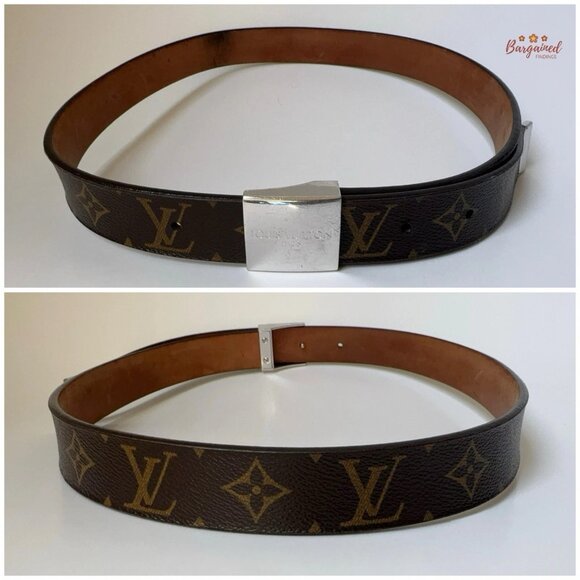 Authentic Louis Vuitton Brown Monogram Canvas Ceinture Silver Buckle Belt 80/32 - Picture 5 of 13
